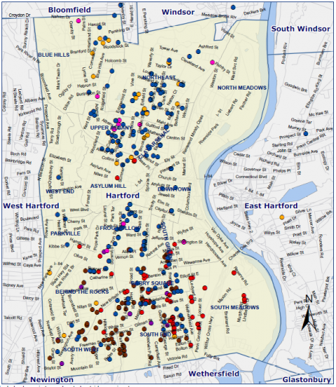 Map of HCLF loans in Hartford, Geocoded